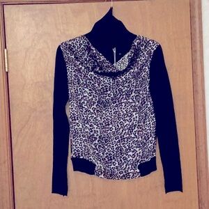 ROI, XS,Leopard Print Cowl Neck Sweater - Black & White